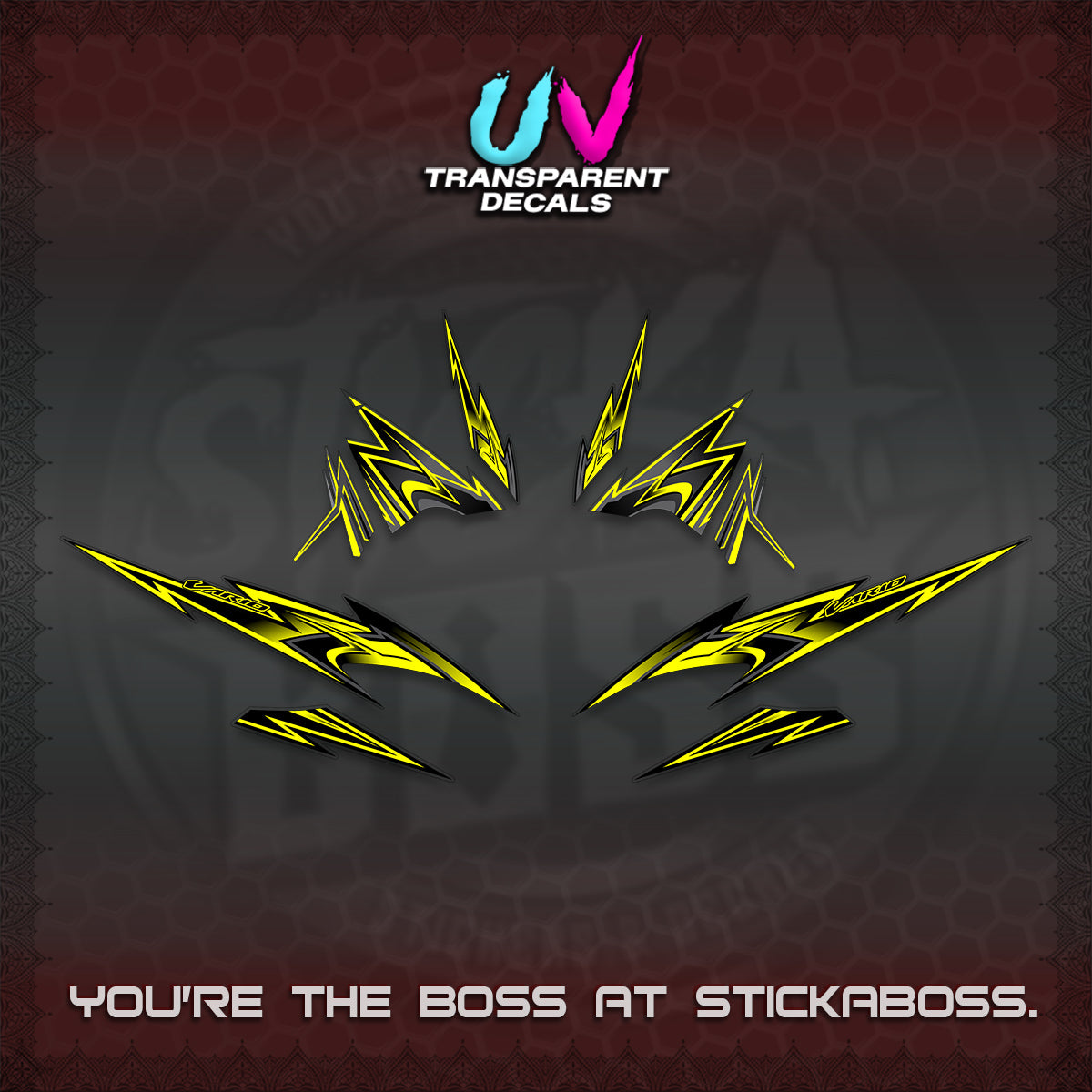 CLICK V4 VARIO UV TRANSPARENT DECALS (2026 SHARP SPIKEY DESIGN) STICKER KITS BY STICKABOSS