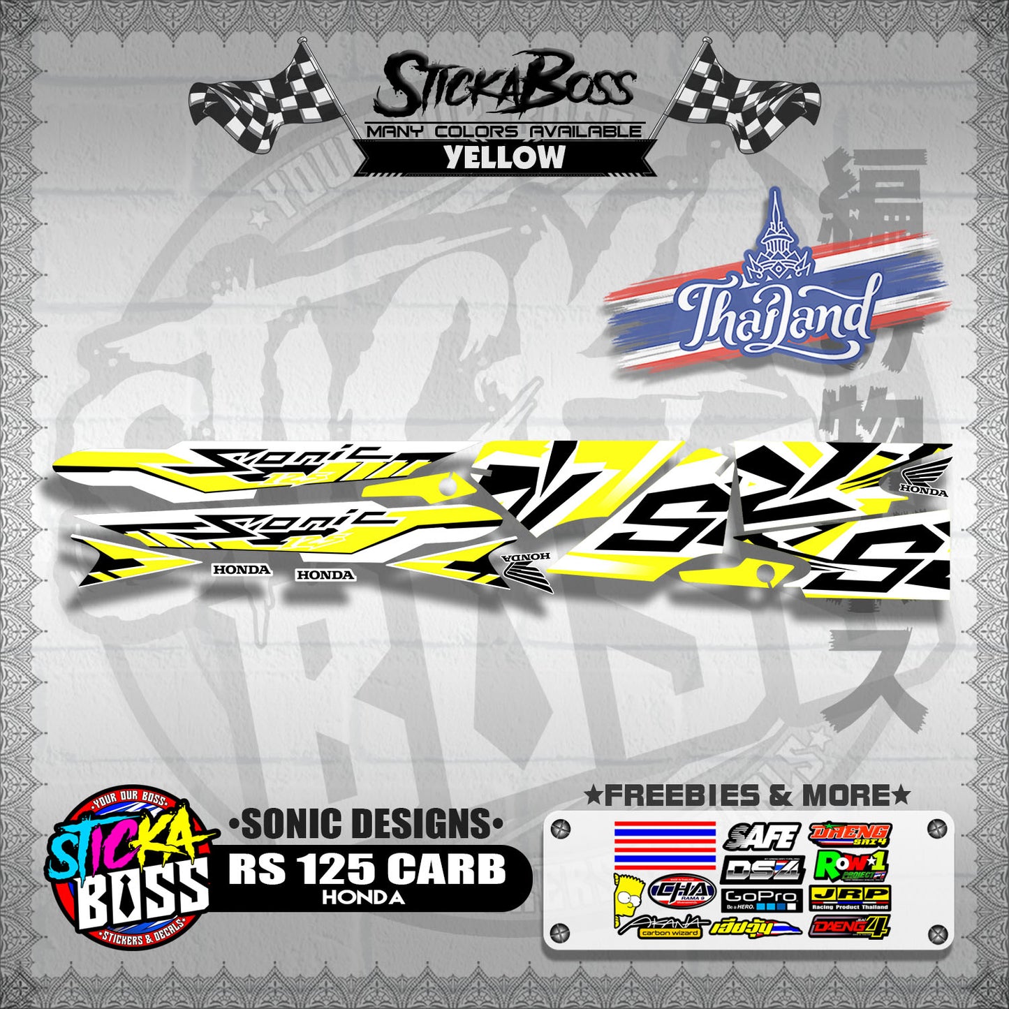 RS 125 CARB THAI DECALS ( SONIC DESIGNS )【WITH FREEBIES】