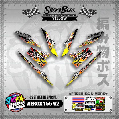 AEROX 155 V2 DECALS ( US STYLE FIRE SPECIAL )【WITH FREEBIES】