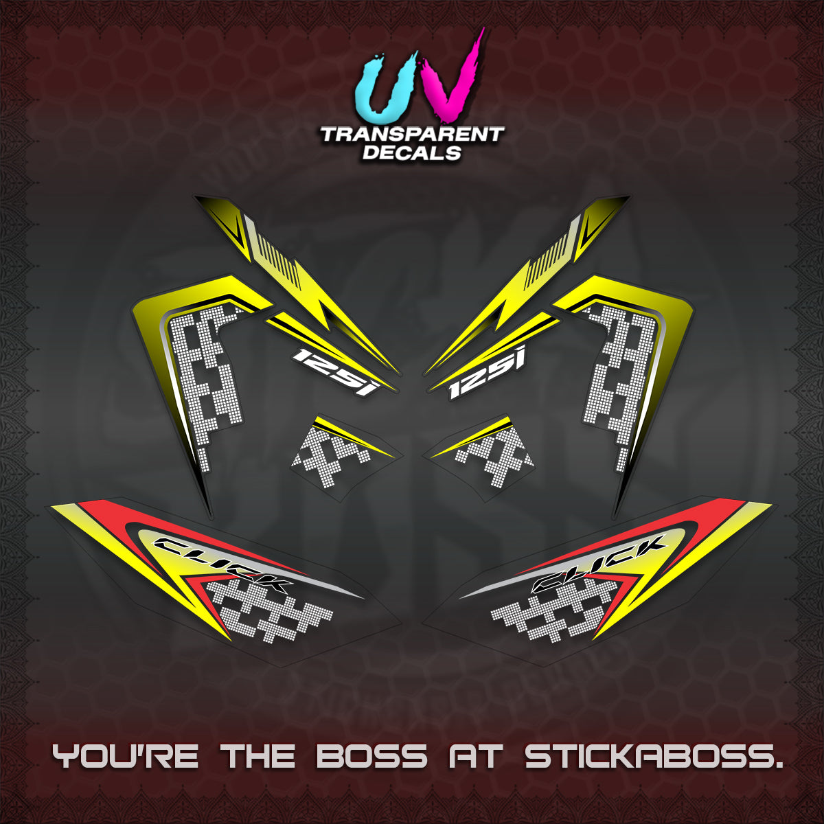 CLICK 125 V4 VIETNAM UV TRANSPARENT DECALS (2026 TERBARU MOTIF DESIGN) STICKER KITS BY STICKABOSS