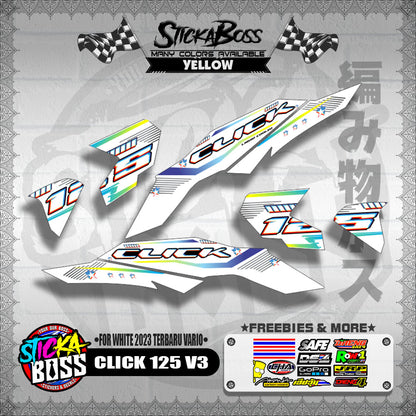 CLICK 125 V3 DECALS ( FOR WHITE 2023 TERBARU VARIO ) [ PREMIUM GLOSSY LAMINATED ]【WITH FREEBIES】
