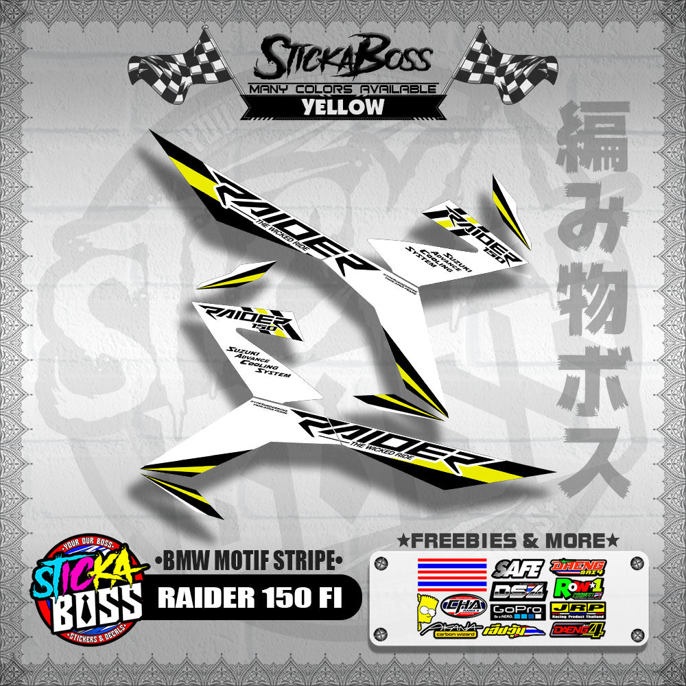 RAIDER 150 FI DECALS ( BMW MOTIF STRIPES )[ PREMIUM GLOSSY LAMINATED ]【WITH FREEBIES】
