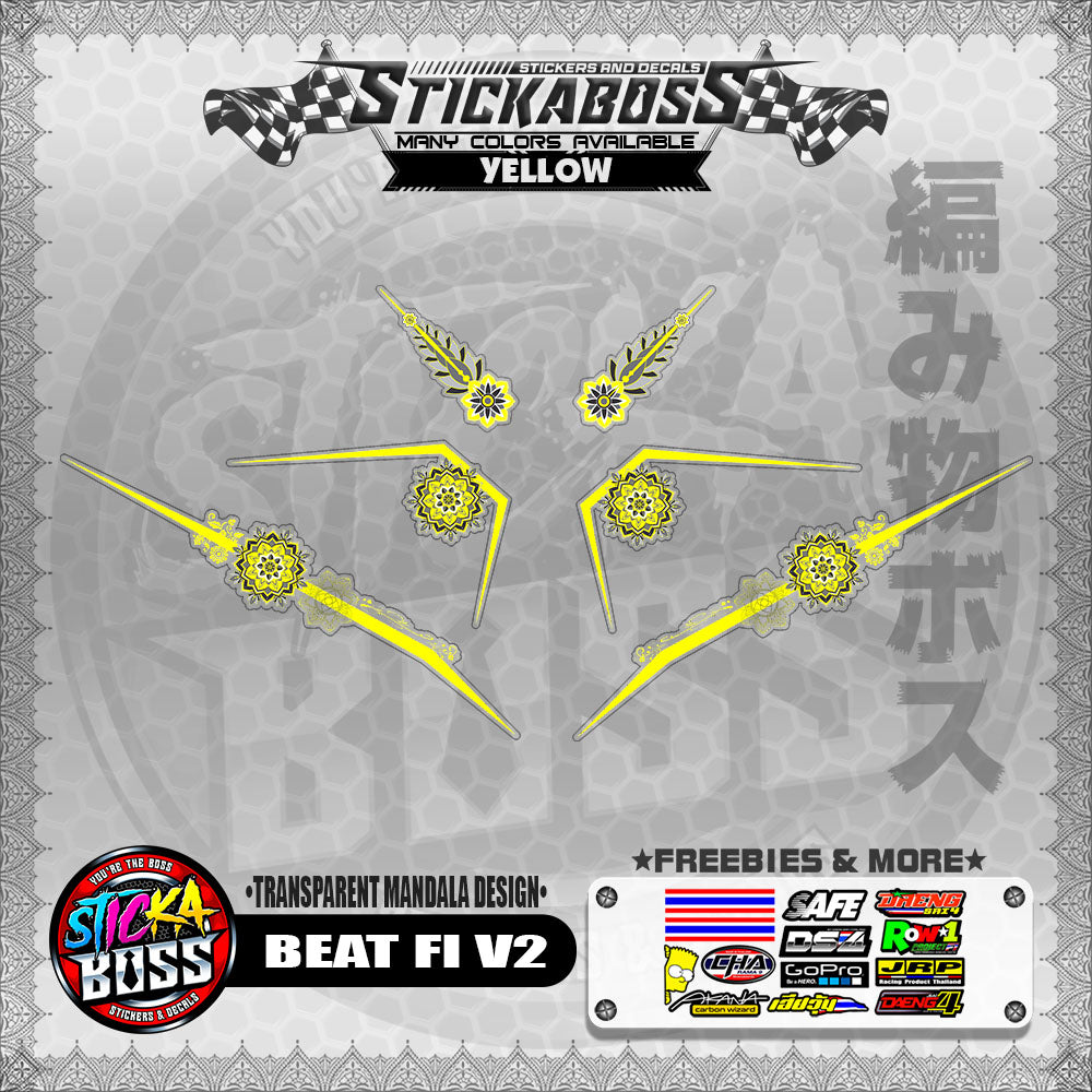 【PREMIUM UV PRINT】TRANSPARENT BEAT FI V2 STICKER DECALS ( MANDALA DESIGN )【WITH FREEBIES】