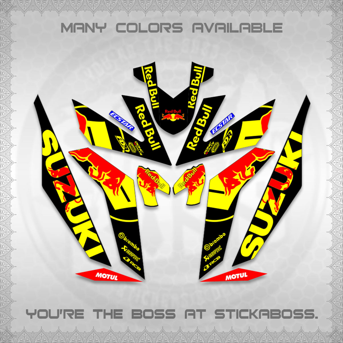 RAIDER 150 Fi DECALS (BULLREDS MOTIF)STICKER DECALS By STICKABOSS