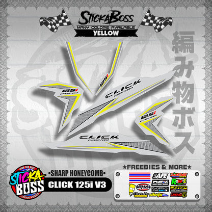 CLICK 125i V3 DECALS ( SHARP HONEYCOMB )【WITH FREEBIES】