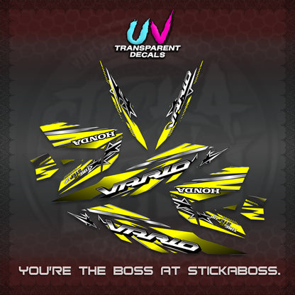 CLICK 125 V4 VARIO UV TRANSPARENT DECALS (2026 BLACK STAR DESIGN) STICKER DECALS By STICKABOSS