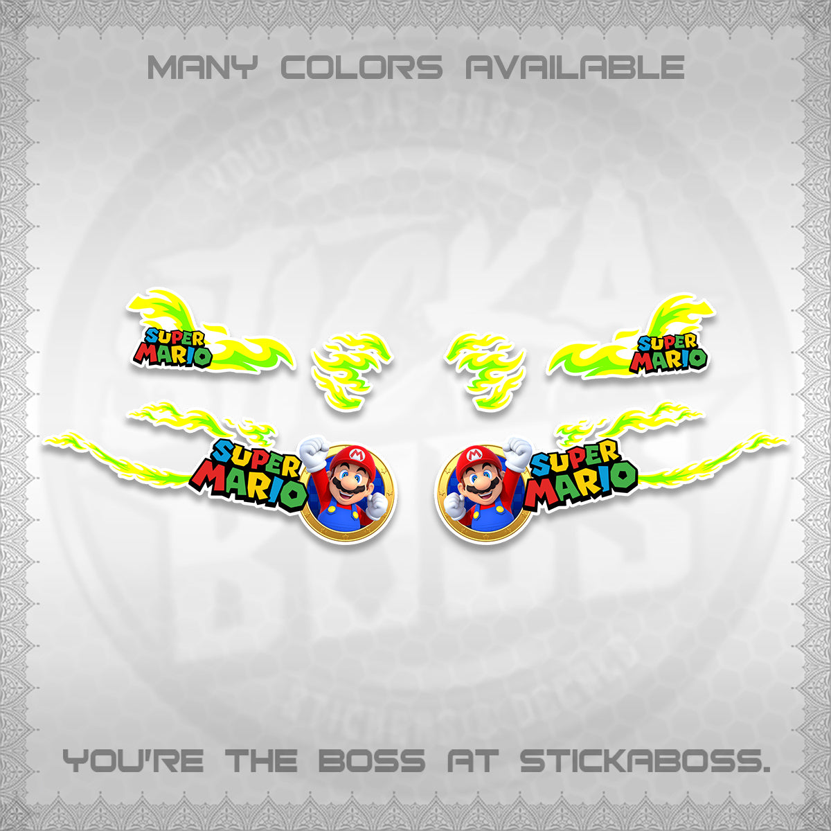 FAZZIO FOR WHITE DECALS (FLAMES 02 SUPER-M MOTIF) STICKER KITS BY STICKABOSS