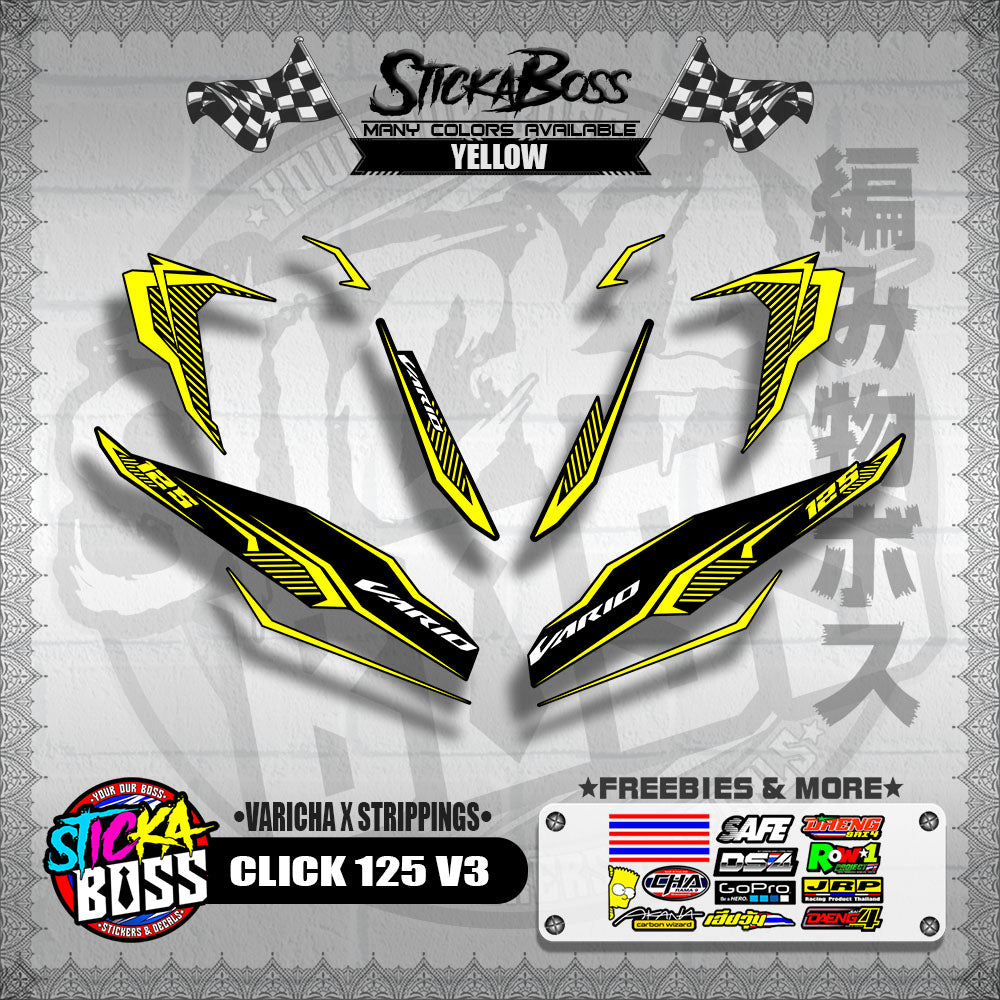 CLICK 125 V3 DECALS ( VARICHA X STRIPPINGS )【WITH FREEBIES】