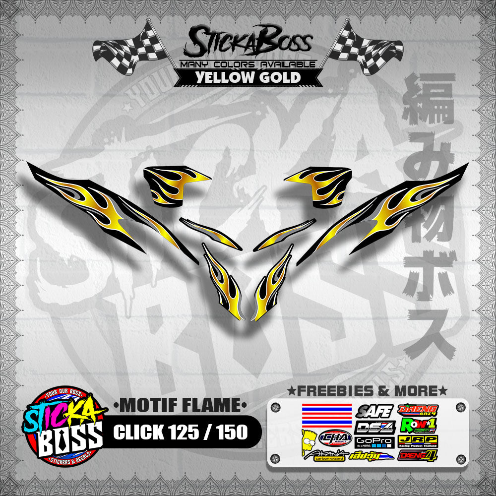 CLICK 125 / 150 V2 DECALS ( MOTIF FLAME )【WITH FREEBIES】