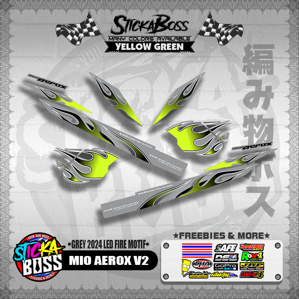 MIO AEROX V2 DECALS ( GREY 2024 LED FIRE MOTIF )【WITH FREEBIES】
