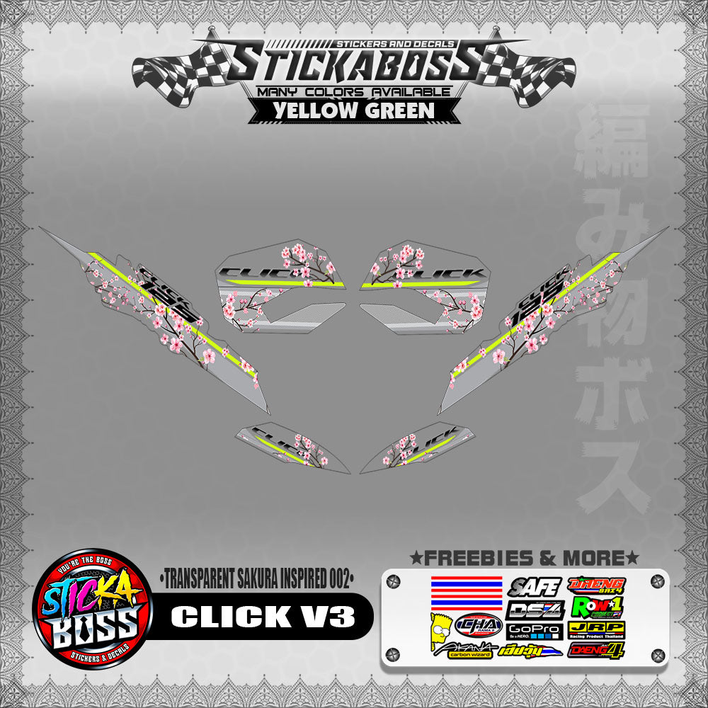 【PREMIUM UV PRINT】TRANSPARENT CLICK V3 DECALS ( SAKURA INSPIRED 002 )【WITH FREEBIES】
