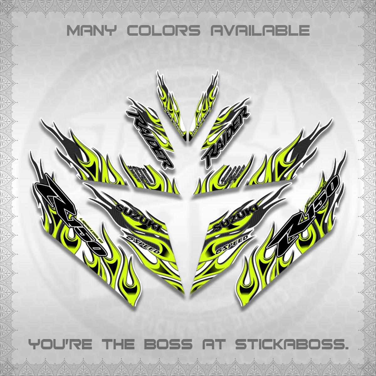 RAIDER 150 Fi FOR WHITE DECALS (API TERBARU VIRAL ELEGAN)STICKER DECALS BY STICKABOSS