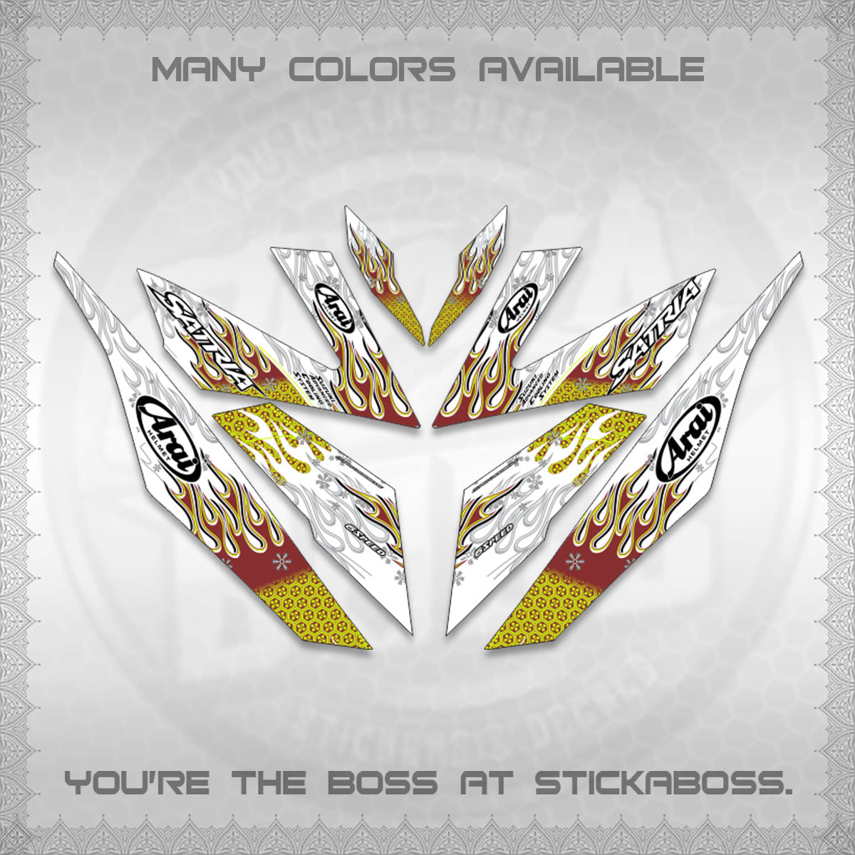 RAIDER 150 Fi FOR WHITE SATRIA DECALS(ARAI API NEW TERBARU VIRAL ELEGAN)STICKER DECALS By STICKABOSS