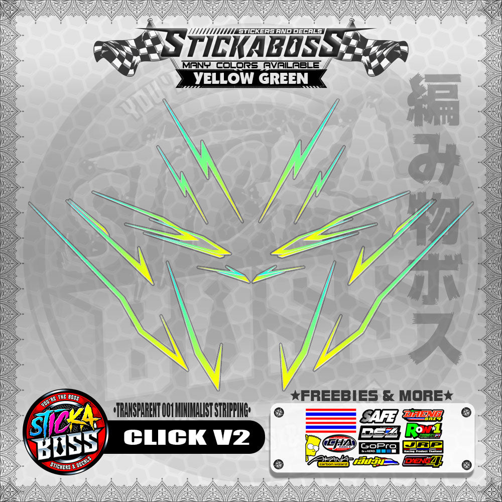 【PREMIUM UV PRINT】TRANSPARENT CLICK V2 STICKER DECALS ( 001 MINIMALIST STRIPPING )【WITH FREEBIES】