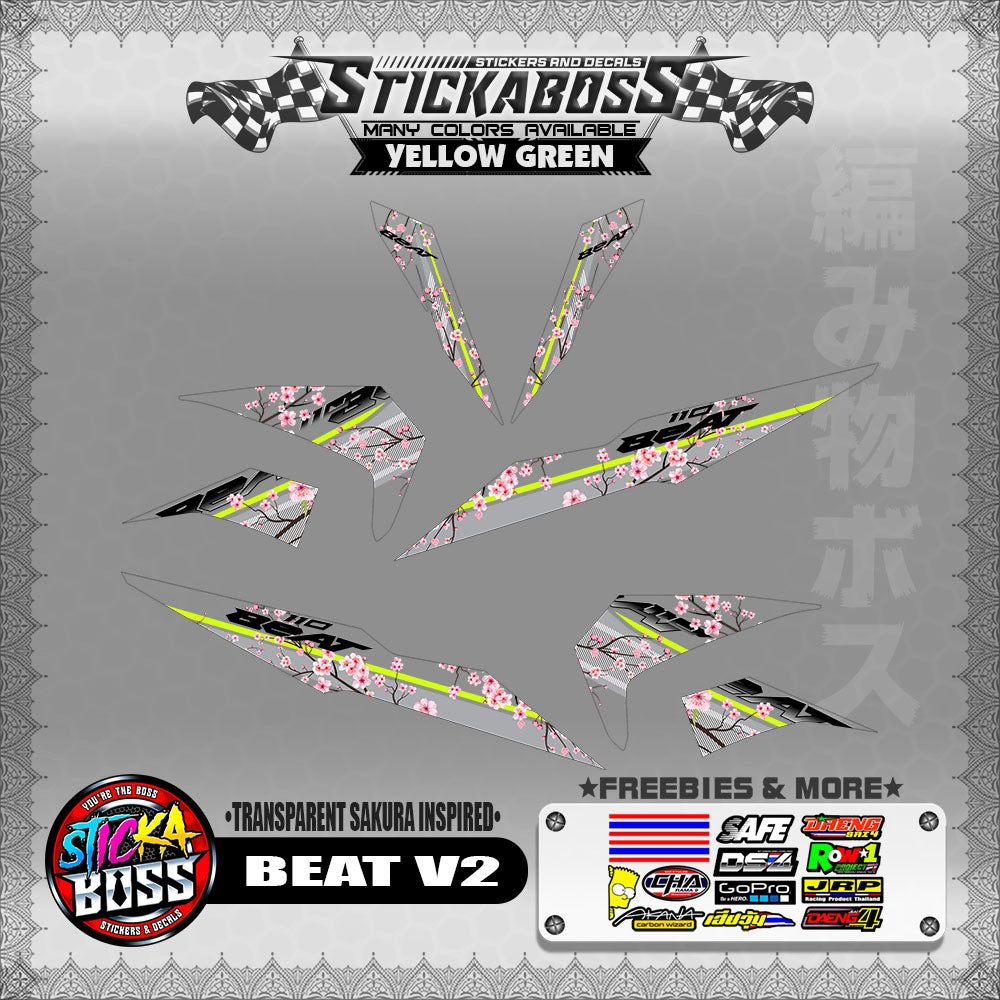【PREMIUM UV PRINT】TRANSPARENT BEAT FI V2 STICKER DECALS ( SAKURA INSPIRED )【WITH FREEBIES】