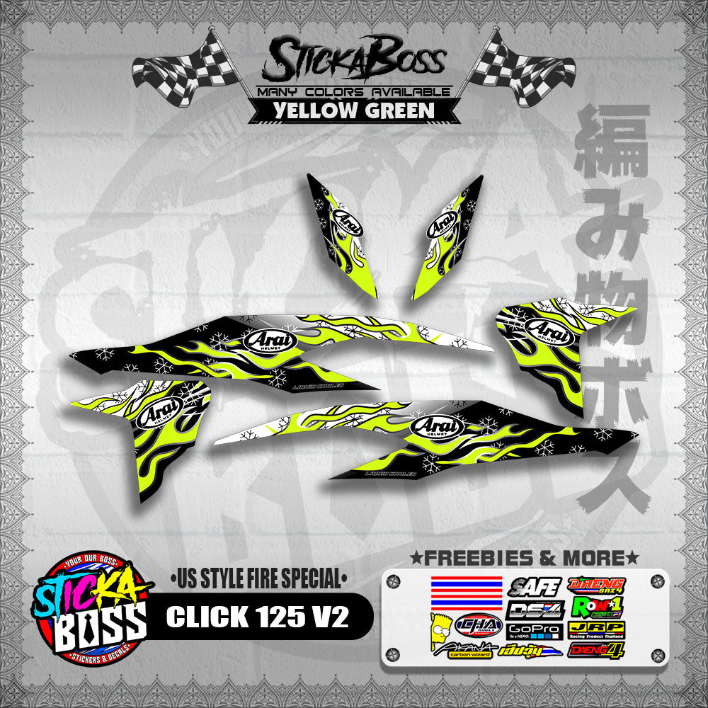 CLICK 125 V2 DECALS ( US STYLE FIRE SPECIAL )【WITH FREEBIES】