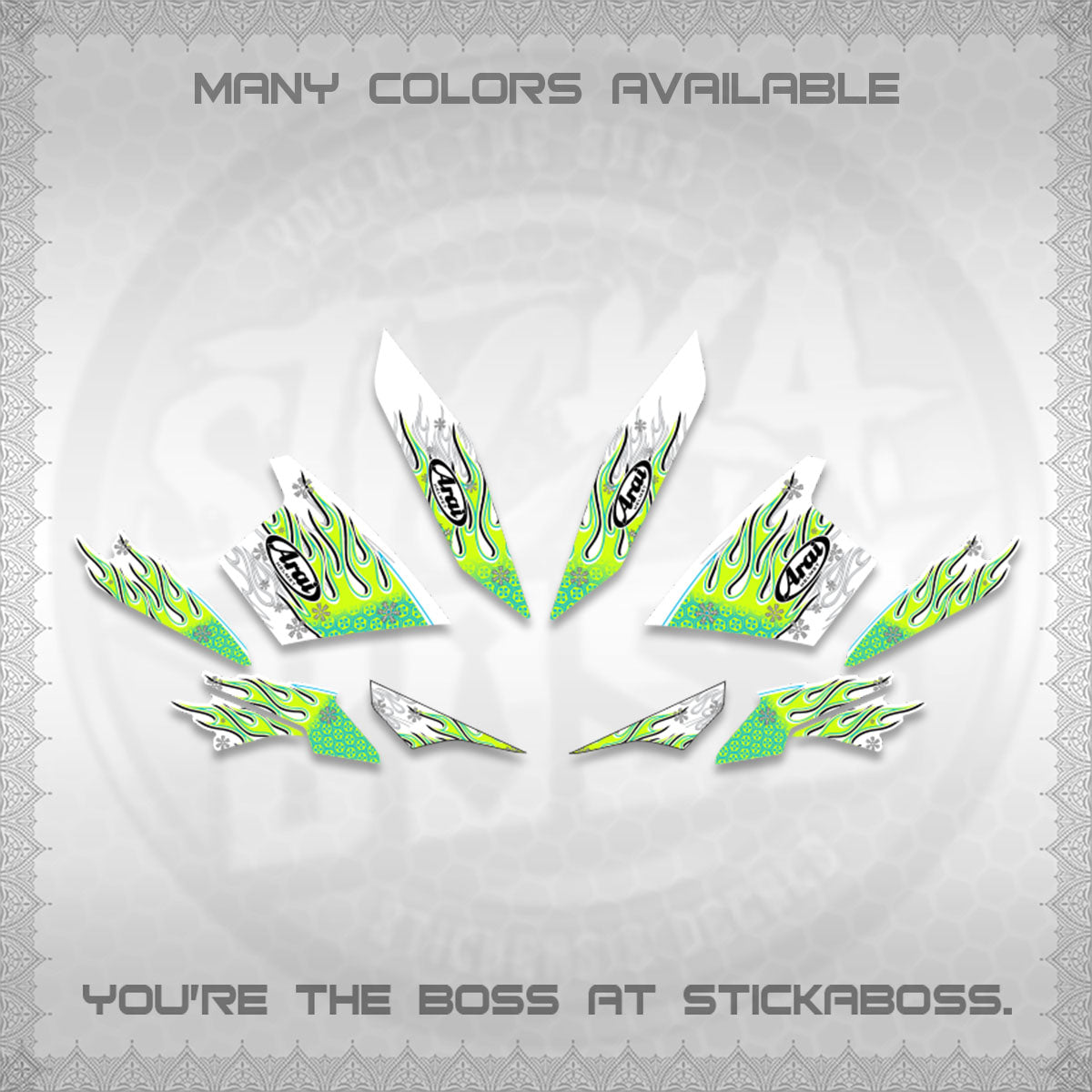 AEROX V3 ALPHA TURBO FOR WHITE DECALS (MOTIF ARAI API NEW TERBARU)STICKER DECALS By STICKABOSS