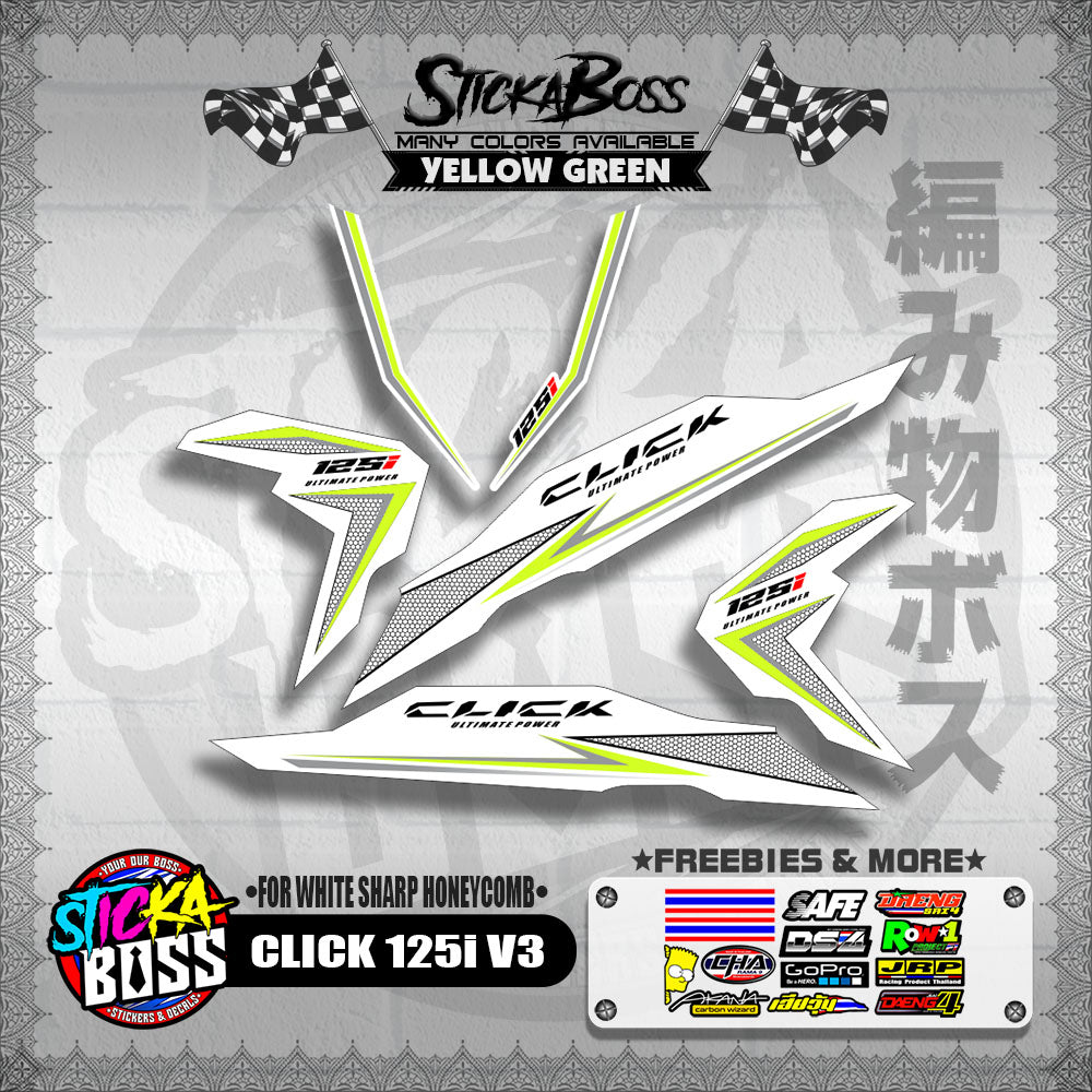 CLICK 125i V3 DECALS ( FOR WHITE SHARP HONEYCOMB )【WITH FREEBIES】