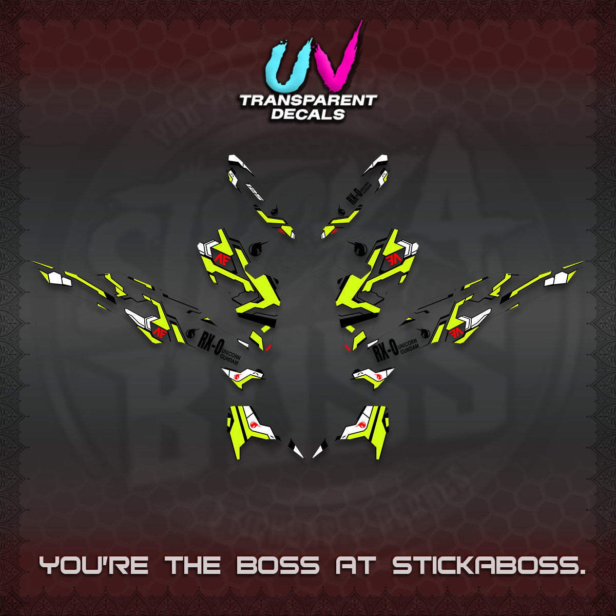 CLICK V3 VARIO UV TRANSPARENT DECALS (UNICORN GUNDAM DESIGN) STICKER DECALS By STICKABOSS