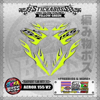 [ PREMIUM UV PRINT ] TRANSPARENT AEROX 155 V2 (  FLAME MOTIF 2023 )【WITH FREEBIES】