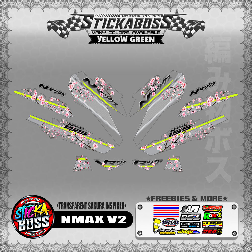 【PREMIUM UV PRINT】TRANSPARENT NMAX V2 STICKER DECALS ( SAKURA INSPIRED )【WITH FREEBIES】