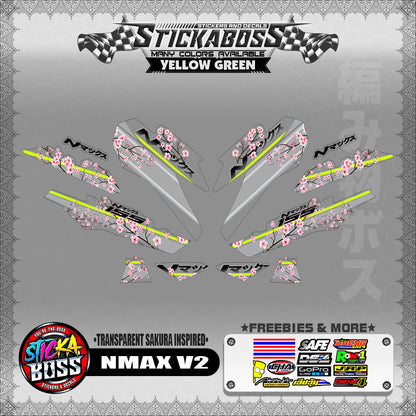 【PREMIUM UV PRINT】TRANSPARENT NMAX V2 STICKER DECALS ( SAKURA INSPIRED )【WITH FREEBIES】