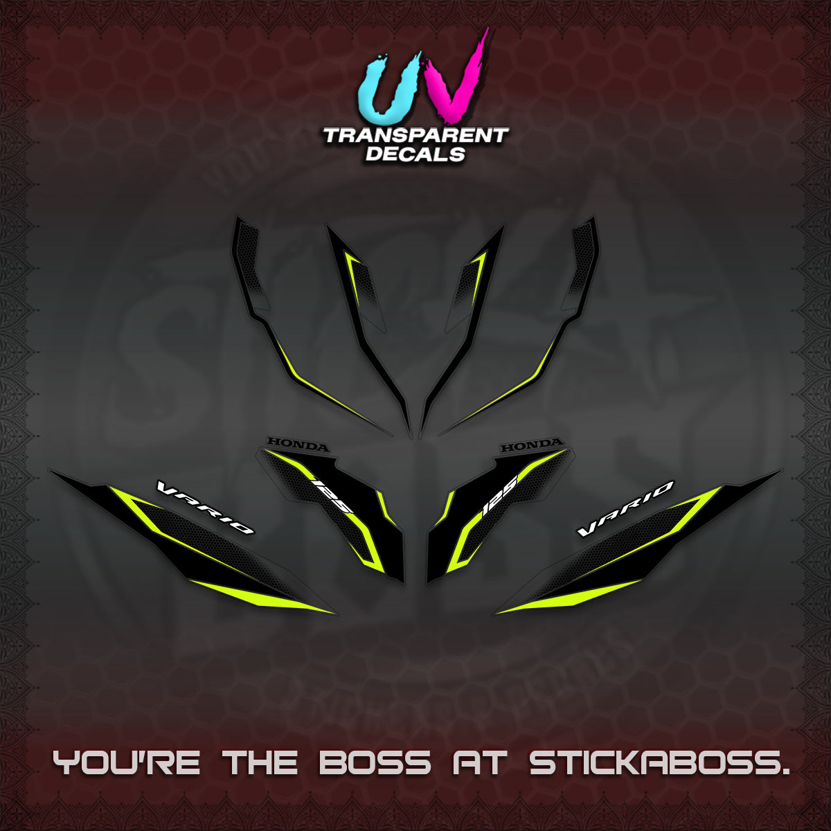 CLICK 125 V3 VARIO UV TRANSPARENT DECALS (2026 INDO HONEYCOMB DESIGN) STICKER DECALS By STICKABOSS