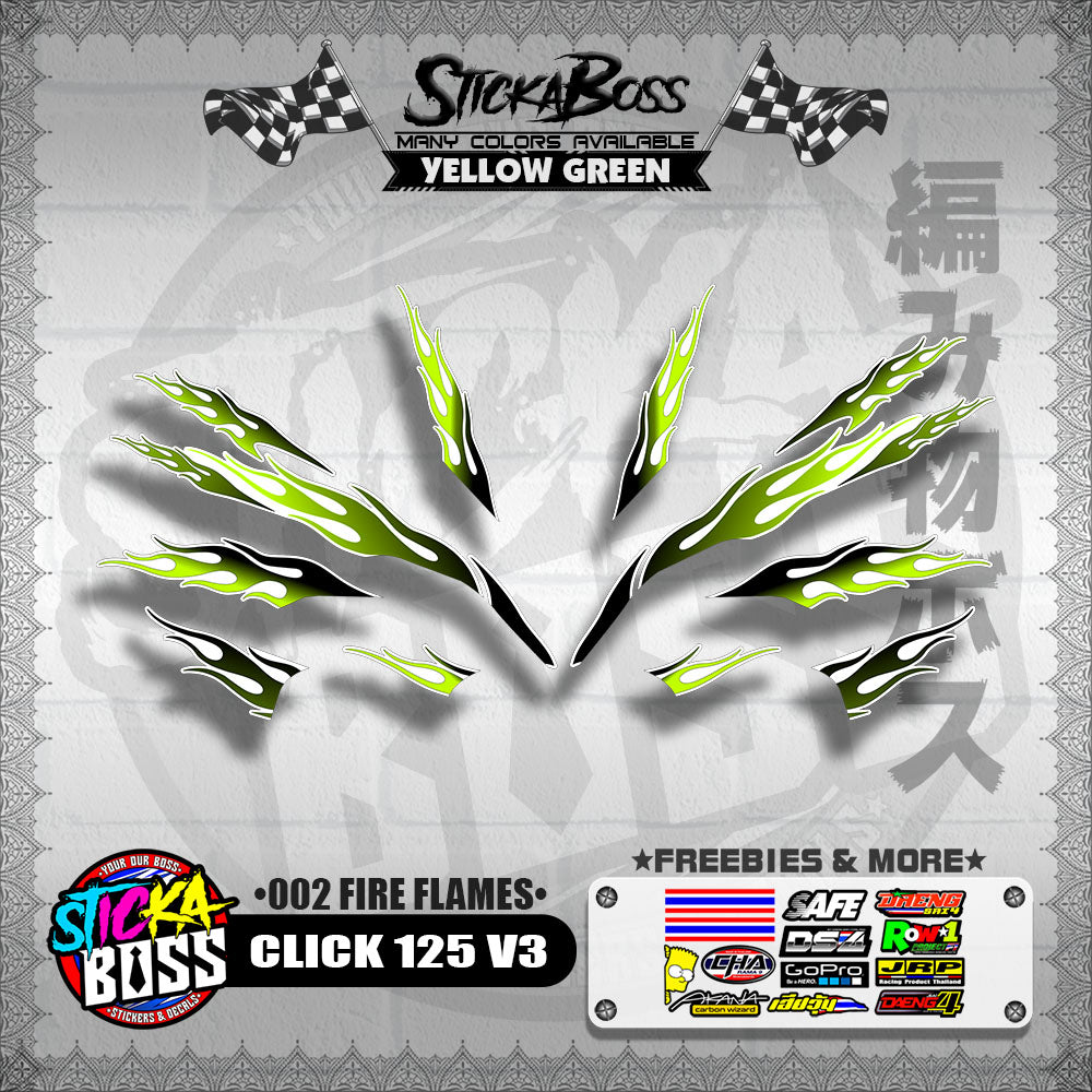 CLICK 125 V3 DECALS ( 002 FIRE FLAMES )【WITH FREEBIES】
