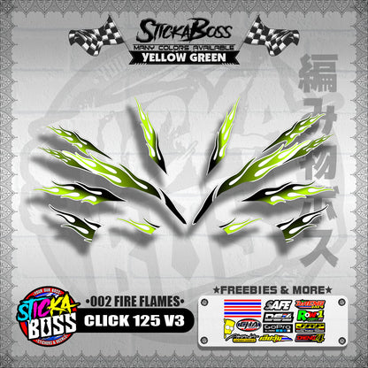 CLICK 125 V3 DECALS ( 002 FIRE FLAMES )【WITH FREEBIES】