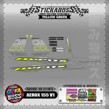 [ PREMIUM UV PRINT ] TRANSPARENT  AEROX 155 V1 DECALS ( NEW 2024 VORTEX )【WITH FREEBIES】