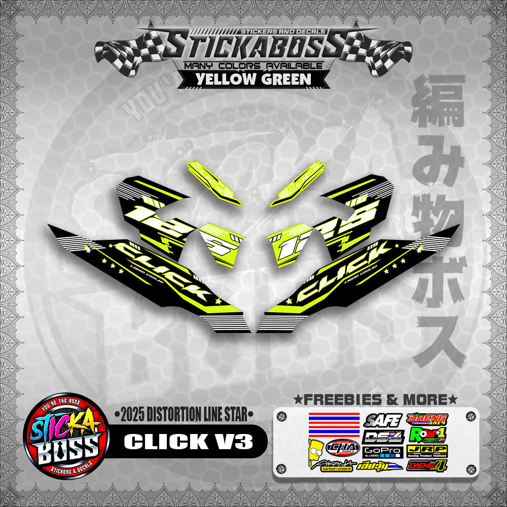 CLICK V3 STICKER DECALS ( 2025 DISTORTION LINE STAR  )【WITH FREEBIES】