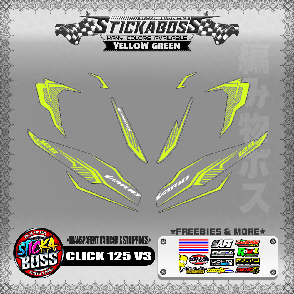 [ PREMIUM UV PRINT ] TRANSPARENT CLICK 125 V3 DECALS ( VARICHA X STRIPPINGS )【WITH FREEBIES】
