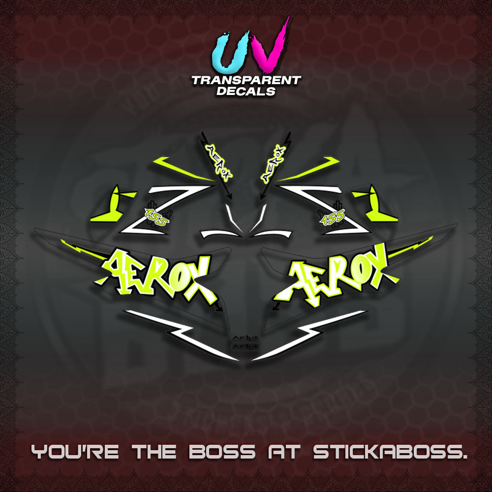 【PREMIUM UV PRINT】AEROX 155 V2 DECALS TRANSPARENT (STRIPING GRAFITY MOTIF) STICKER DECALS By STICKAB