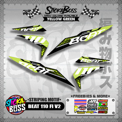 BEAT 110 FI V2 DECALS ( STRIPING MOTIF ) [ PREMIUM GLOSSY LAMINATED ]【WITH FREEBIES】