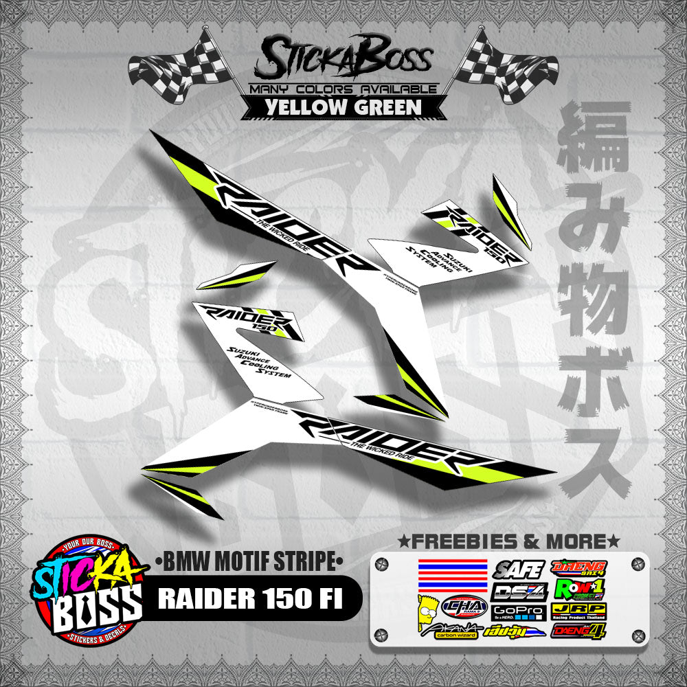 RAIDER 150 FI DECALS ( BMW MOTIF STRIPES )[ PREMIUM GLOSSY LAMINATED ]【WITH FREEBIES】