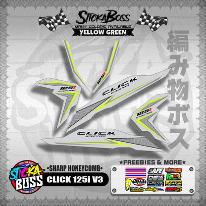 CLICK 125i V3 DECALS ( SHARP HONEYCOMB )【WITH FREEBIES】