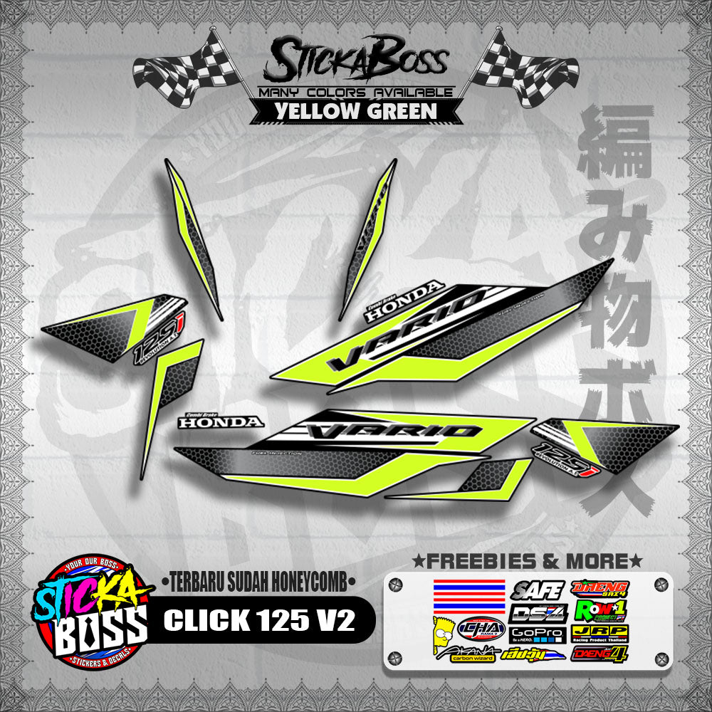 CLICK 125 V2 DECALS ( TERBARU SUDAH HONEYCOMB )【WITH FREEBIES】