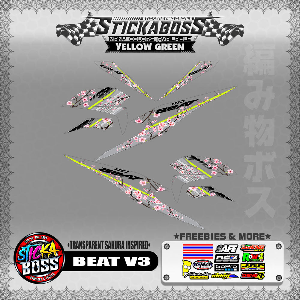 【PREMIUM UV PRINT】TRANSPARENT BEAT FI V3 STICKER DECALS ( SAKURA INSPIRED )【WITH FREEBIES】