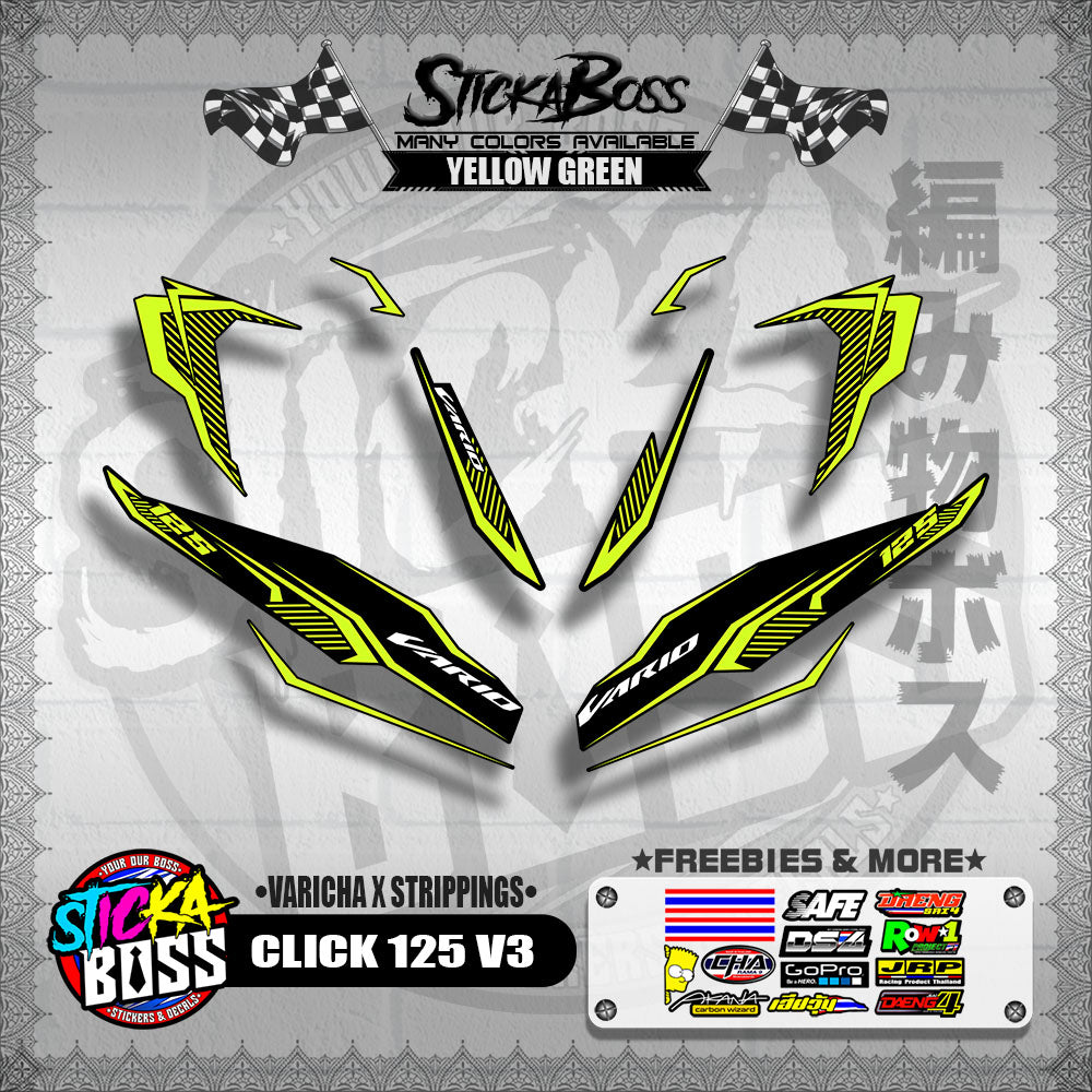 CLICK 125 V3 DECALS ( VARICHA X STRIPPINGS )【WITH FREEBIES】