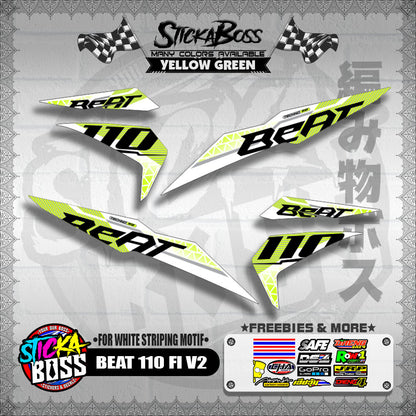 BEAT 110 FI V2 DECALS ( FOR WHITE STRIPING MOTIF ) [ PREMIUM GLOSSY LAMINATED ]【WITH FREEBIES】