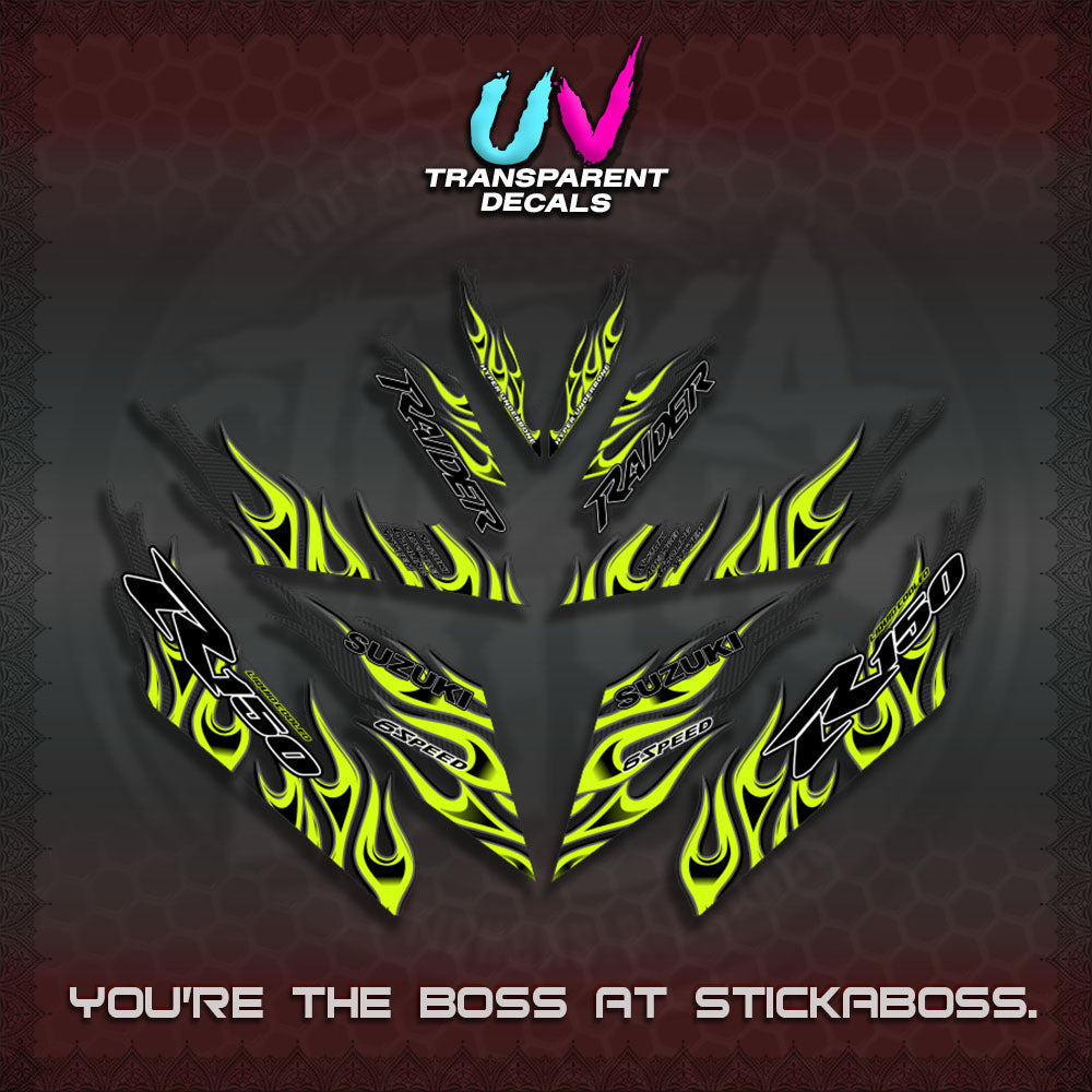 【PREMIUM UV PRINT】TRANSPARENT RAIDER 150 Fi DECALS(API TERBARU VIRAL ELEGAN)STICKER By STICKABOSS