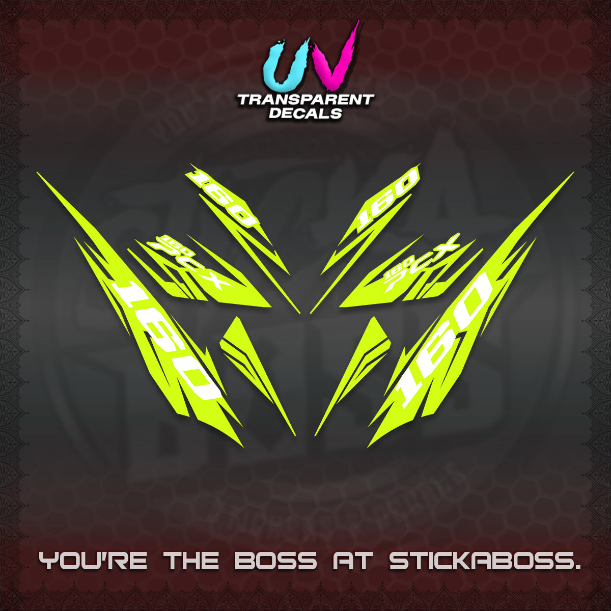 PCX 150 160 INDO UV TRANSPARENT DECALS (2026 NEW 08 DESIGN) STICKER DECALS By STICKABOSS