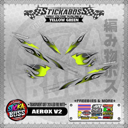 【PREMIUM UV PRINT】TRANSPARENT AEROX V2 DECALS ( GREY 2024 LED FIRE MOTIF )【WITH FREEBIES】