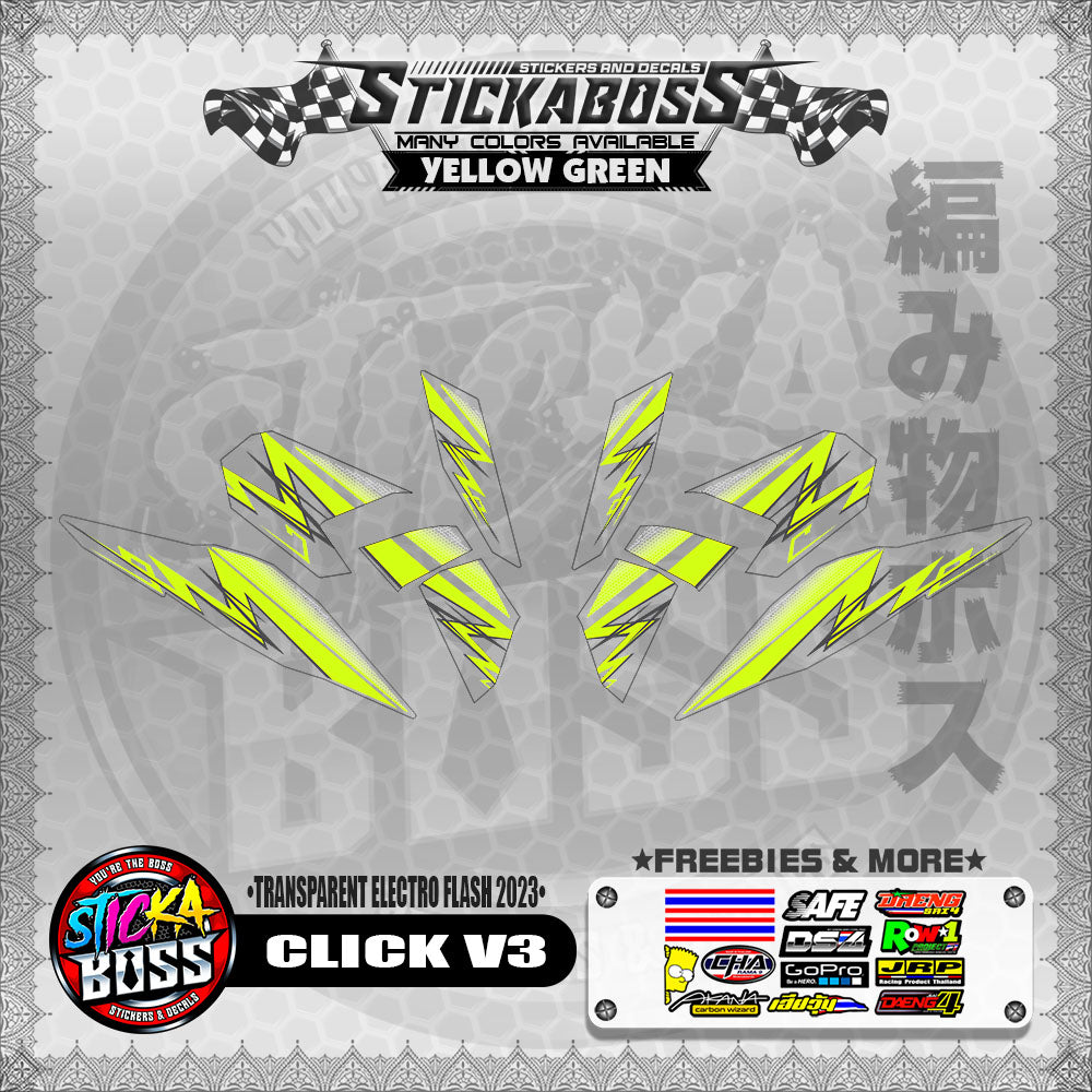 【PREMIUM UV PRINT】TRANSPARENT CLICK 125 V3 STICKER DECALS ( ELECTRO FLASH 2023 )【WITH FREEBIES】