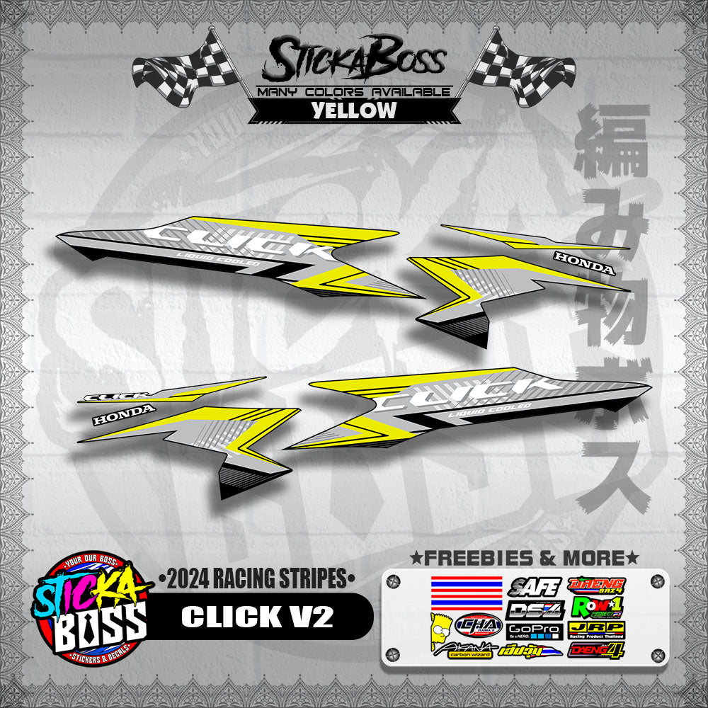 CLICK V2 DECALS ( 2024 RACING STRIPES ) [ PREMIUM GLOSSY LAMINATED ]【WITH FREEBIES】