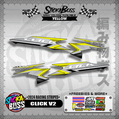 CLICK V2 DECALS ( 2024 RACING STRIPES ) [ PREMIUM GLOSSY LAMINATED ]【WITH FREEBIES】