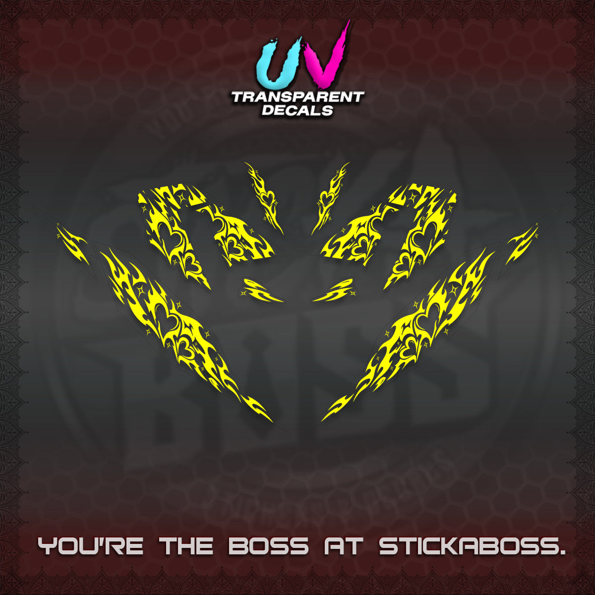 CLICK 125 V4 UV TRANSPARENT DECALS (2026 TRIBAL HEART DESIGN) STICKER KITS BY STICKABOSS