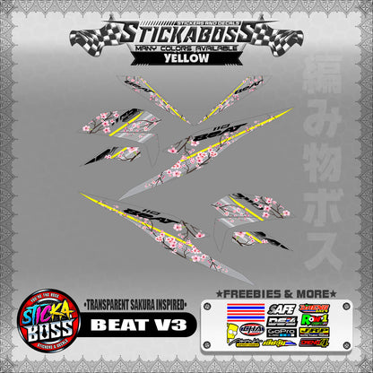 【PREMIUM UV PRINT】TRANSPARENT BEAT FI V3 STICKER DECALS ( SAKURA INSPIRED )【WITH FREEBIES】