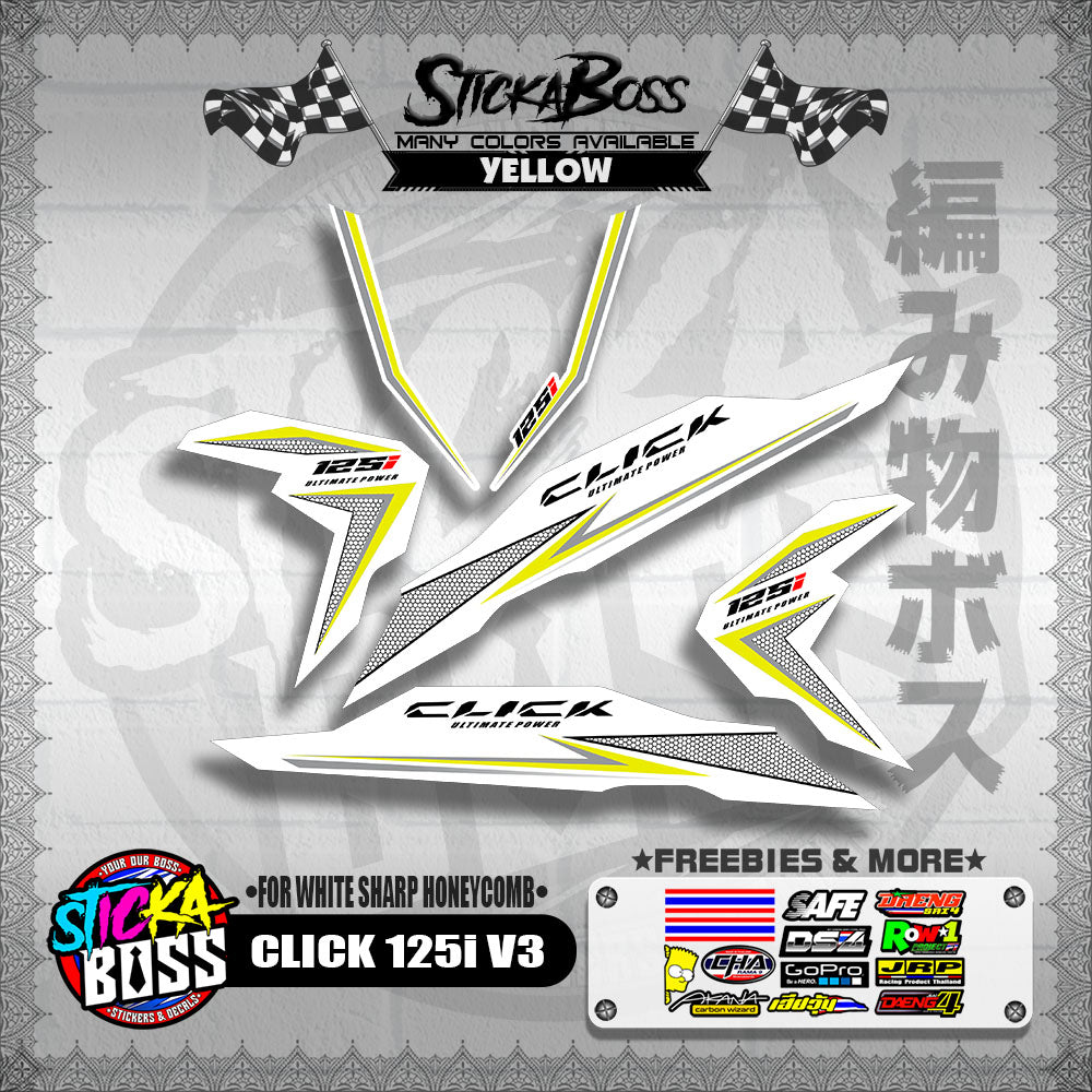 CLICK 125i V3 DECALS ( FOR WHITE SHARP HONEYCOMB )【WITH FREEBIES】