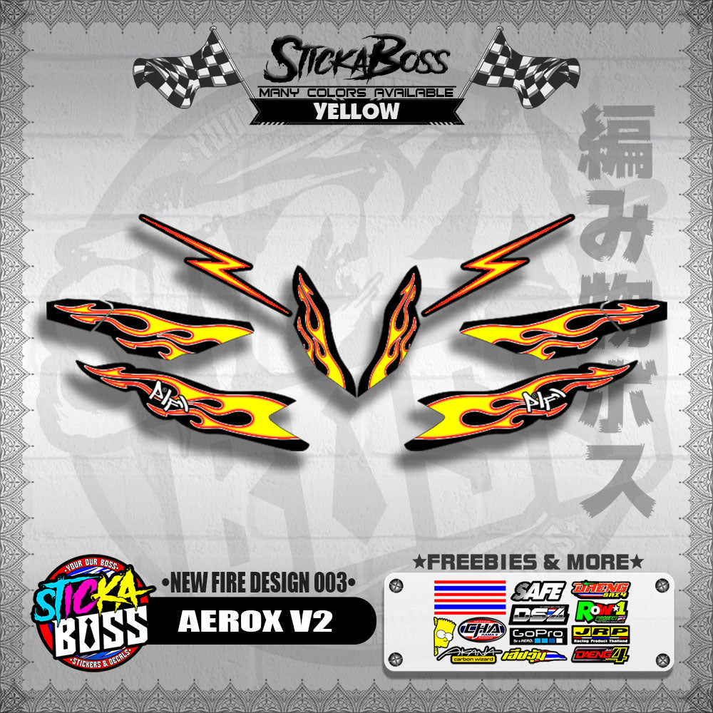 AEROX V2 DECALS ( NEW FIRE DESIGN 003 ) [ PREMIUM GLOSSY LAMINATED ]【WITH FREEBIES】